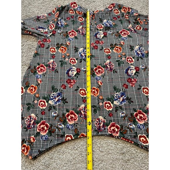 Robert Louis Womens Floral Plaid Tunic Top Size XL Cut Outs Boho Houndstooth - Picture 5 of 7
